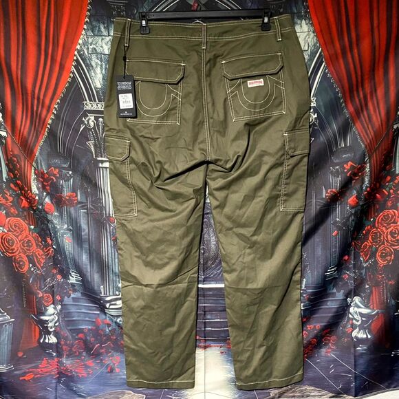 True Religion Cargo Pant Men's 36 Green Workwear Utility Outdoor Baggy Casual - Picture 3 of 7